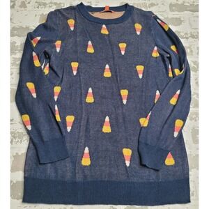 ModCloth Women's Navy Blue Long Sleeve Candy Corn Pattern Pullover Sweater Sz: S